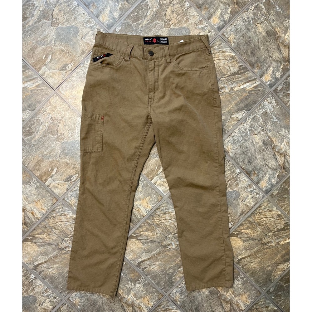 Ariat M4 FR Relaxed Straight Pants Mens 34x32 Khaki Crossfire Ripstop